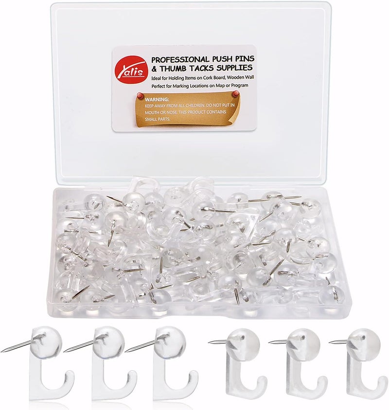 Yalis 50 Pcs Clear Push Pin Hooks, Cork Board Pin-Hooks Decorative Thumb Tacks Hook for Photo Wall, Bulletin Board, Home Wall, Home Office School Pinning and Hanging - Image 1